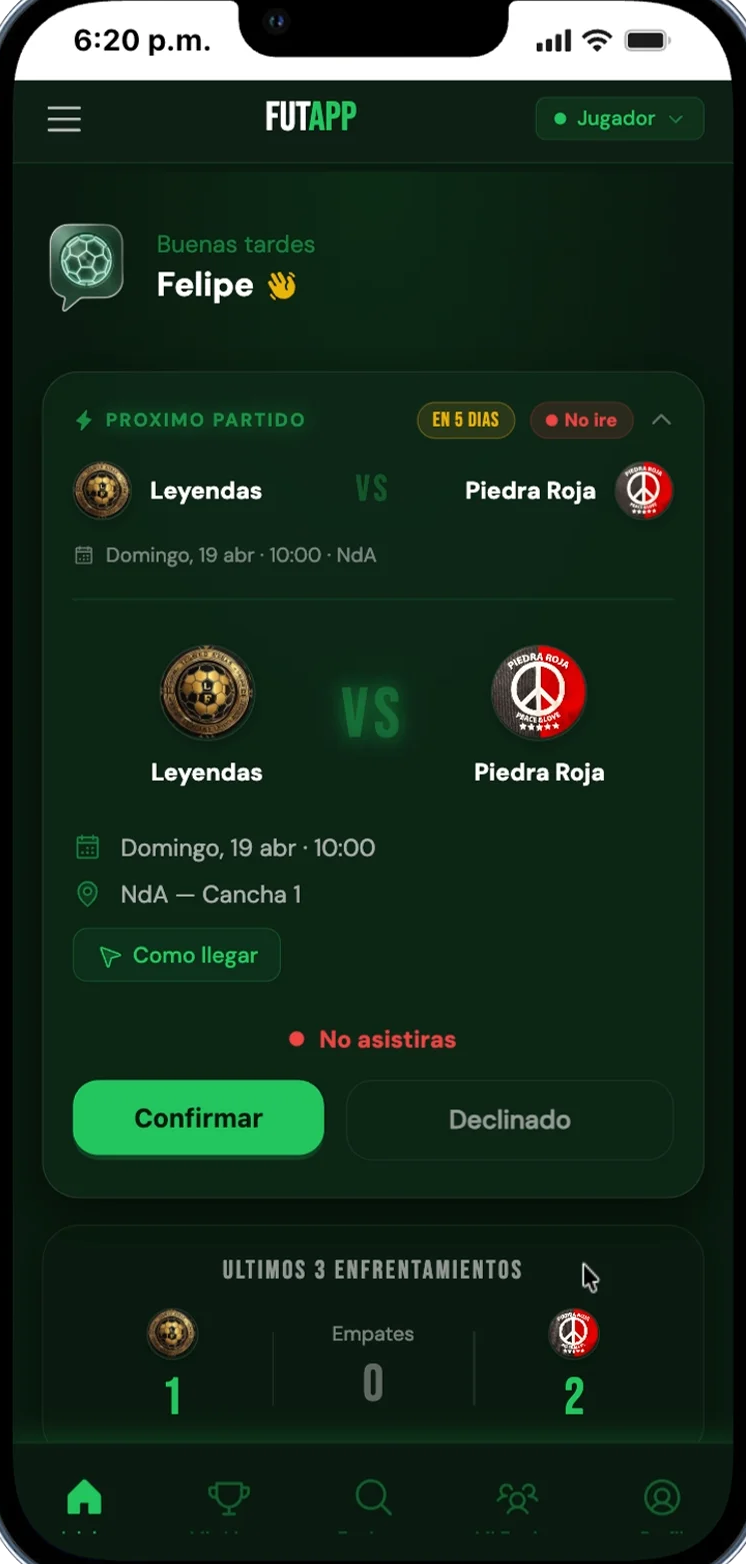 Pantalla de inicio Futapp